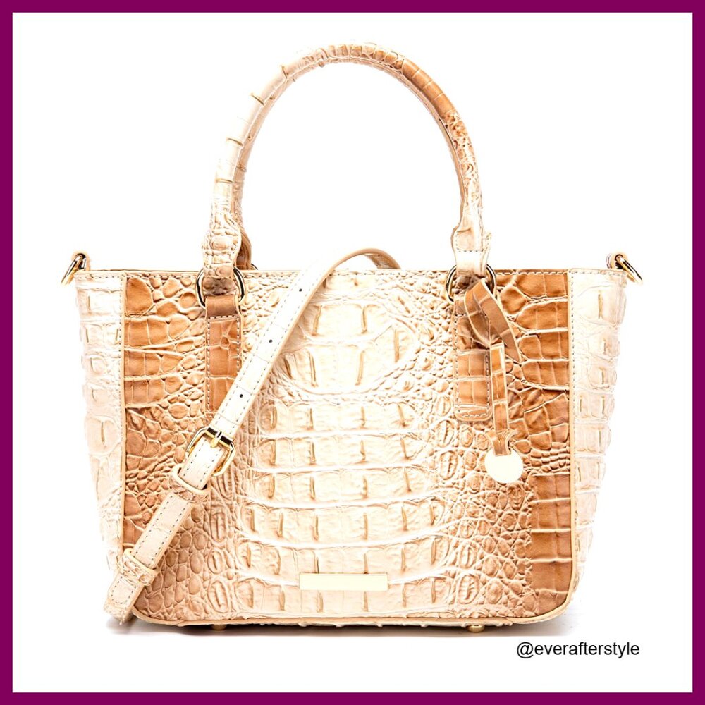 Crocodile Embossed Leather Tote Satchel Elegant Zipper Compartments Crossbody
